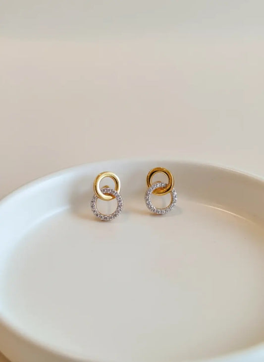 Dual Circle Harmony Gold Earrings