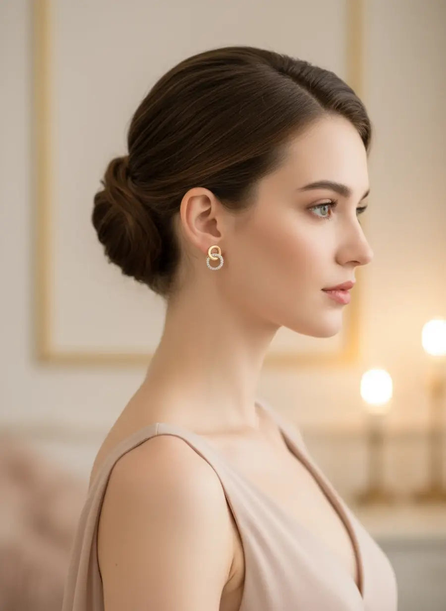 Dual Circle Harmony Gold Earrings