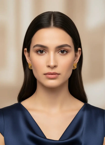 Honeycomb Curve Gold Earrings