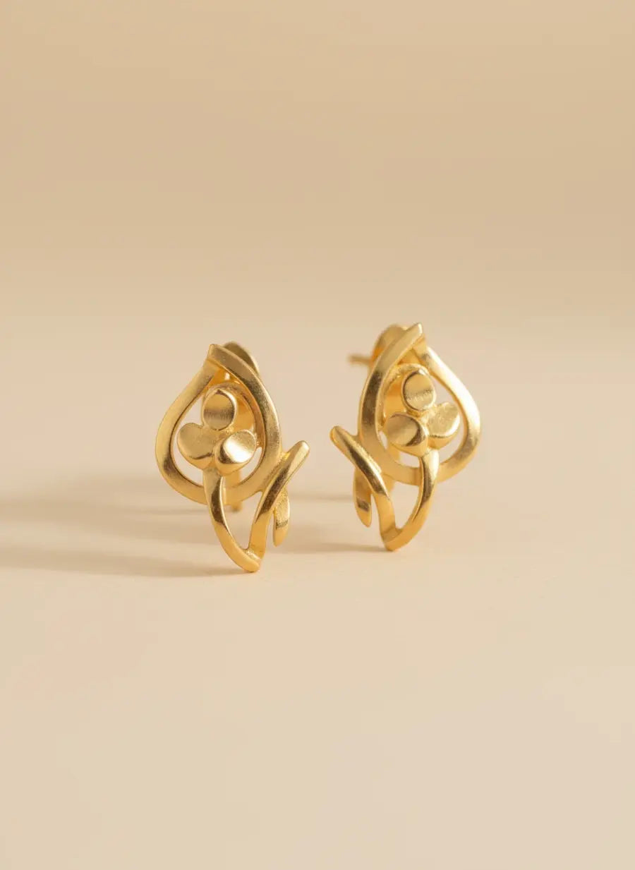 Trio Leaf Gold Earrings