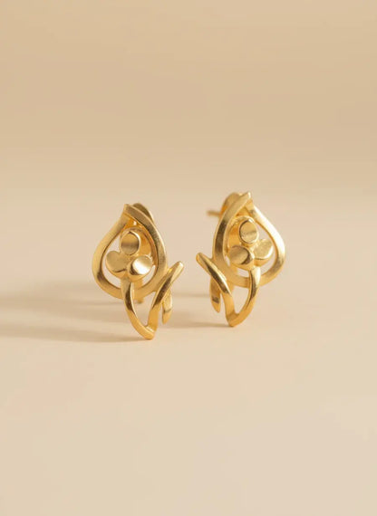 Trio Leaf Gold Earrings