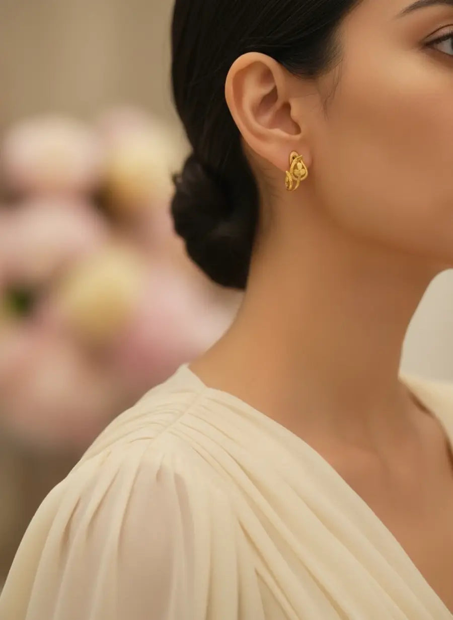 Trio Leaf Gold Earrings