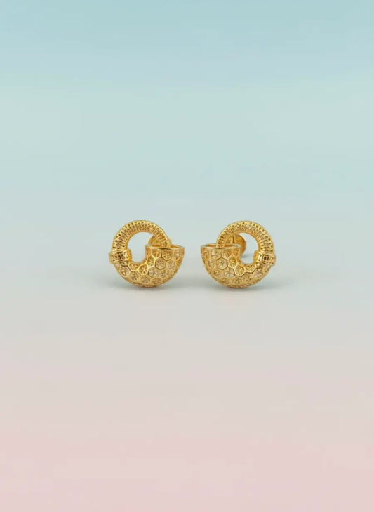 Honeycomb Crescent Gold Earrings