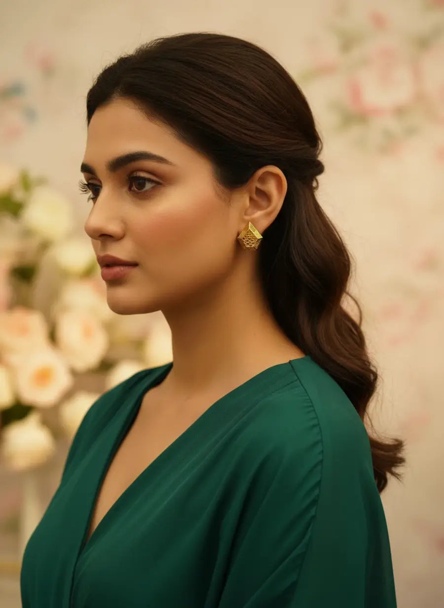 Pentagon Gold Earrings