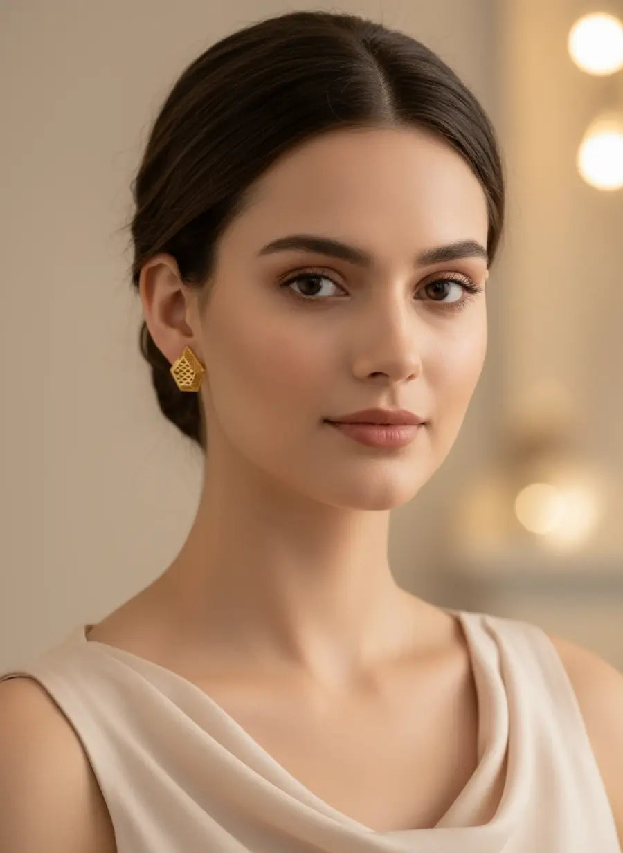 Pentagon Gold Earrings