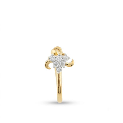 Graceful Crescent Floral Sparkle Diamond Gold Nose Pin