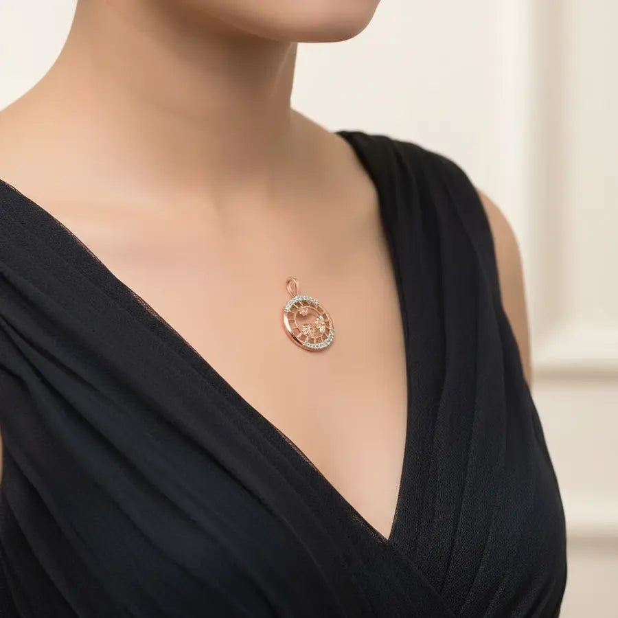 Whirling Bloom Frame Gold Pendant