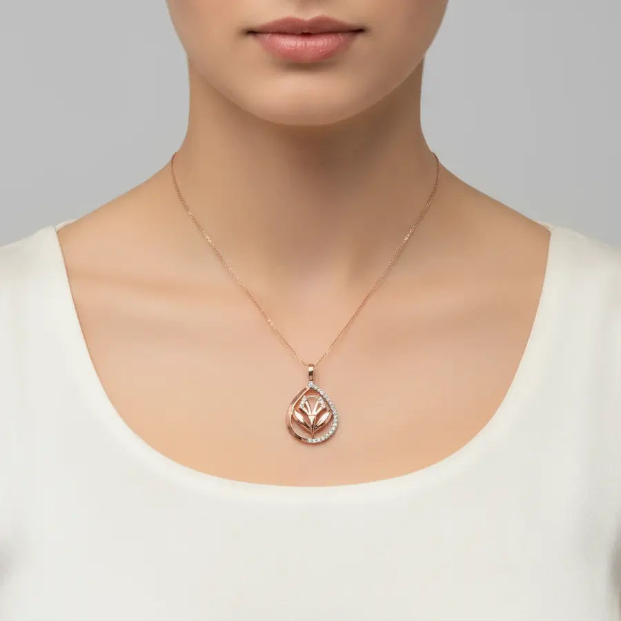 Twin Leaf Sprout Gold Pendant
