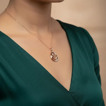 Twin Leaf Sprout Gold Pendant