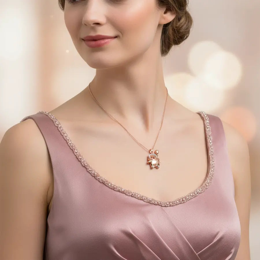 Penguin Balloon Fun Gold Pendant