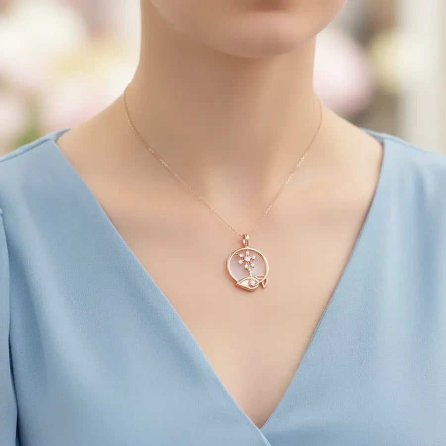 Diamond Stemmed Bloom Gold Pendant