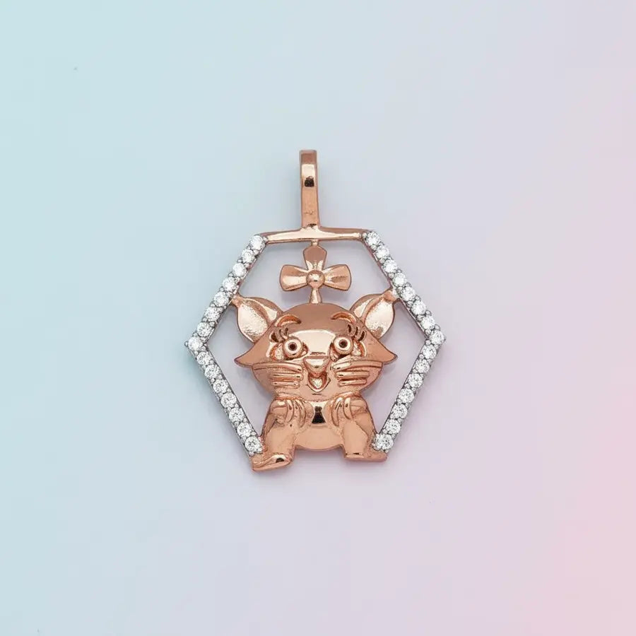 Playful Cat Bow Gold Pendant