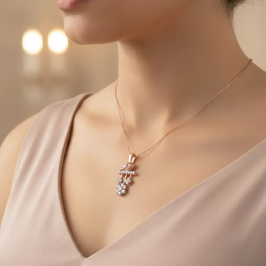 Diamond Leaf Gold Pendant