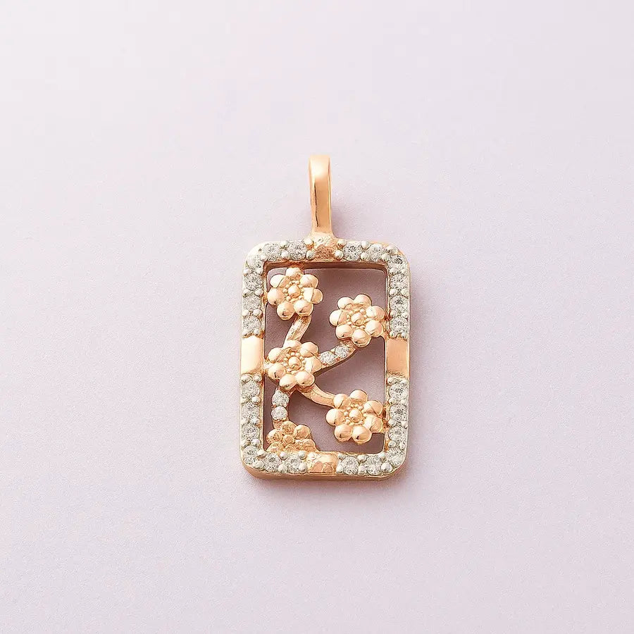 Rectangle Flowers Gold Pendant