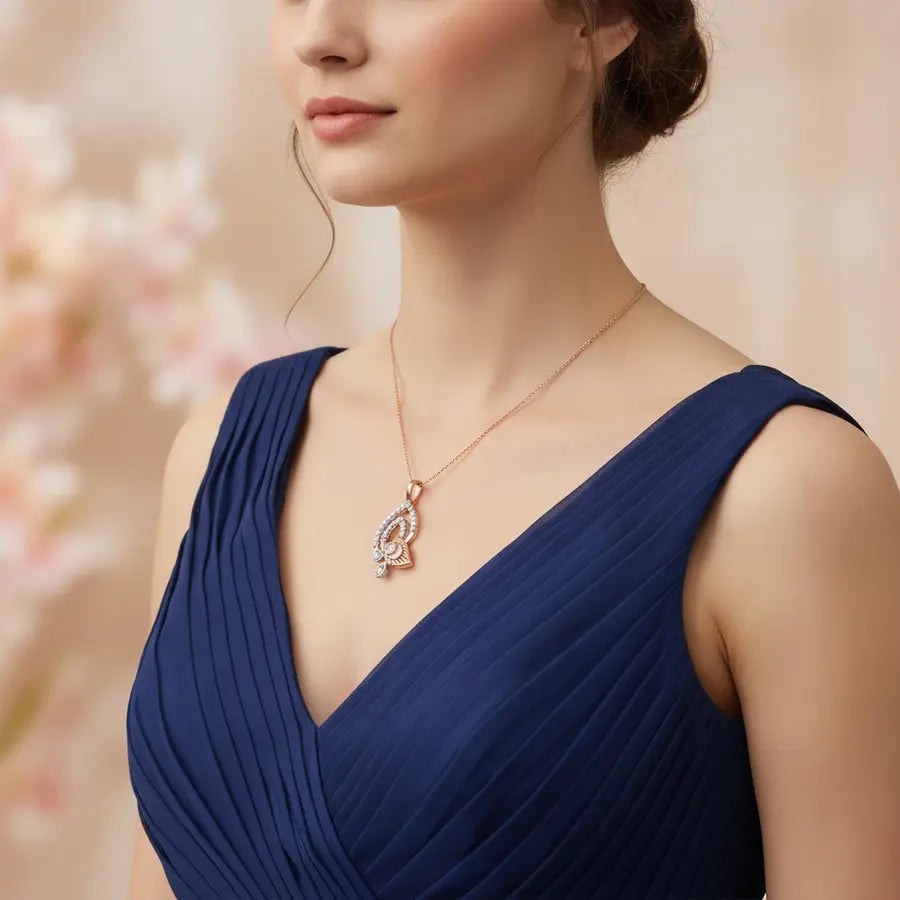 Radiant Peacock Feather Drop Gold Pendant