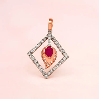 Pink Stone Feather Gold Pendant