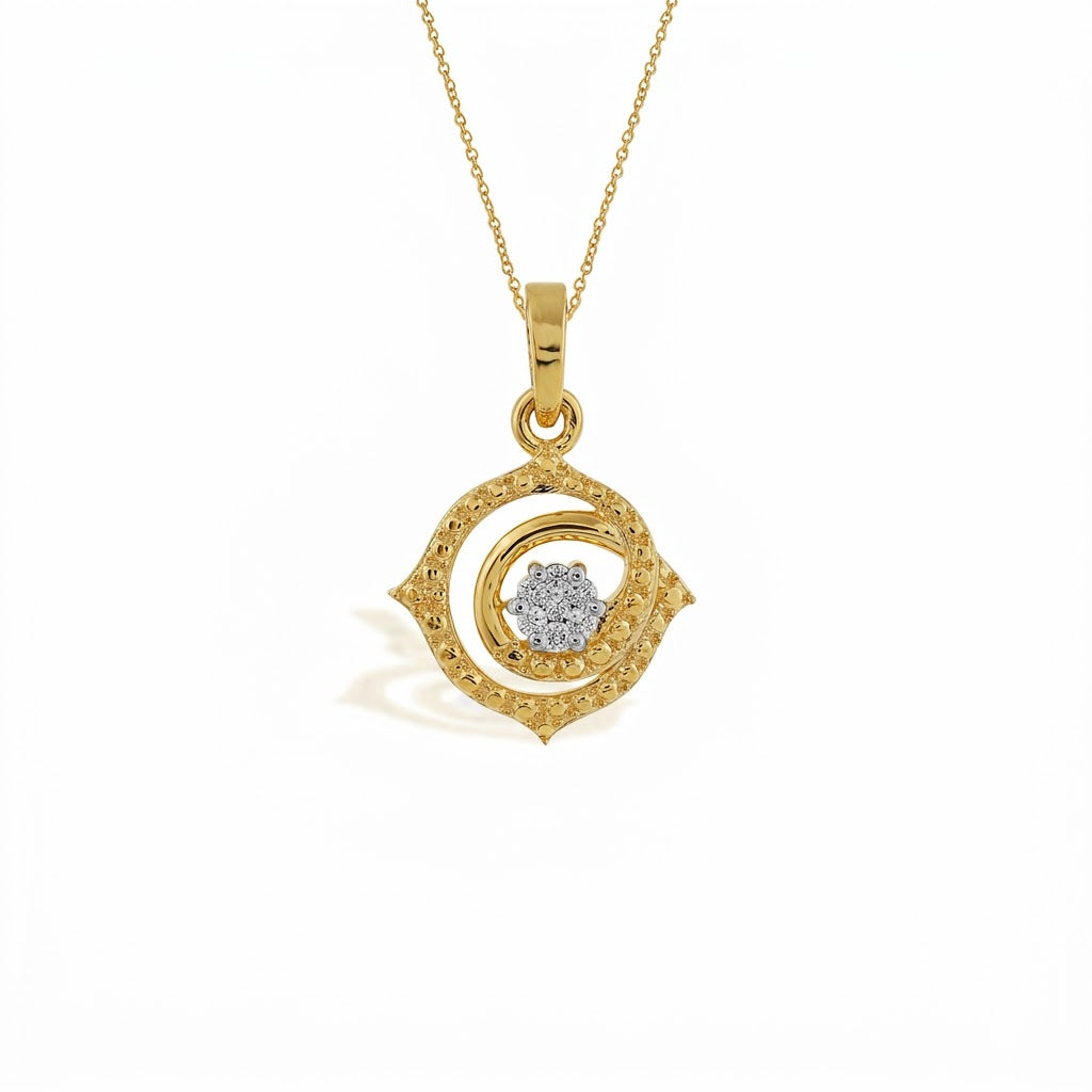 Artistic Circular Floral Stone Set Designer diamond gold pendant