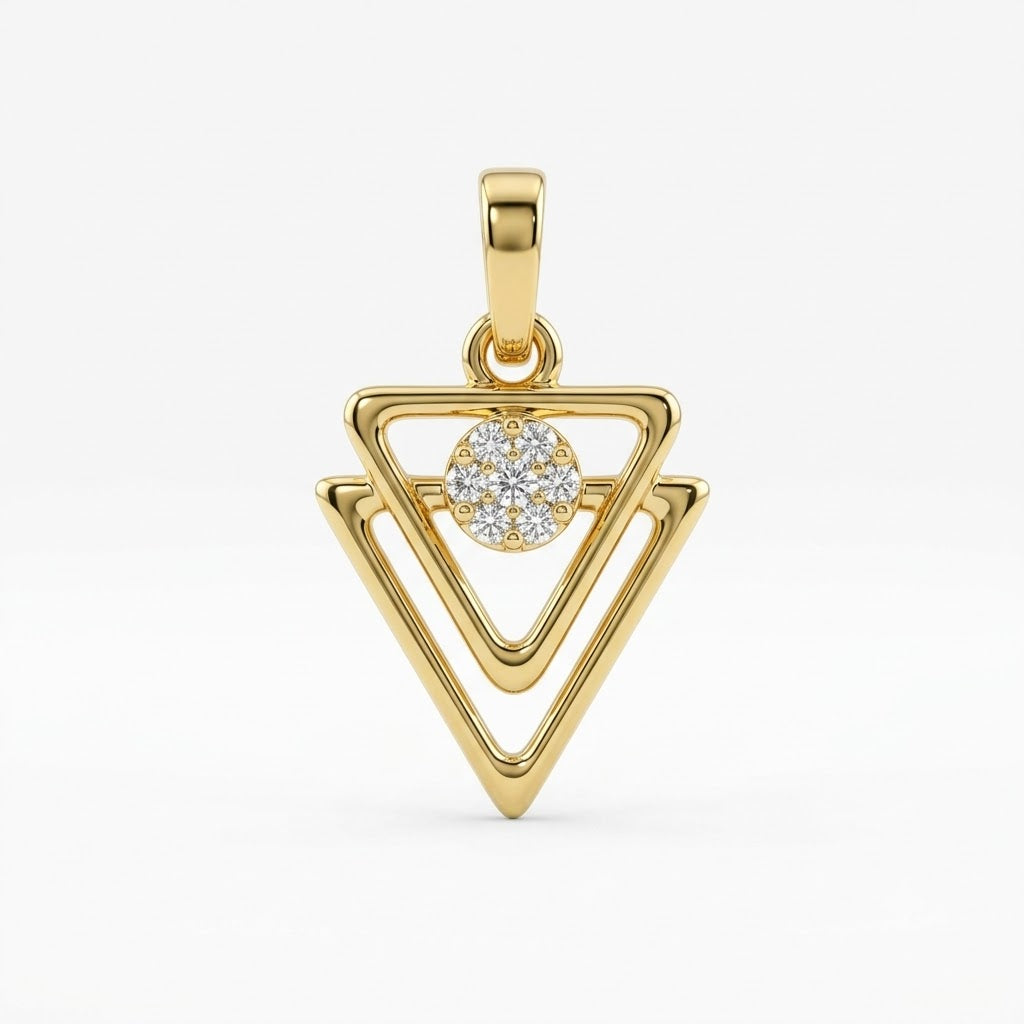 Minimal Triangle Sparkle Diamond Gold Pendant