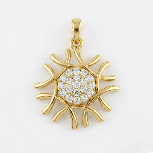 Radiant Floral Burst Sparkle Diamond Gold Pendant