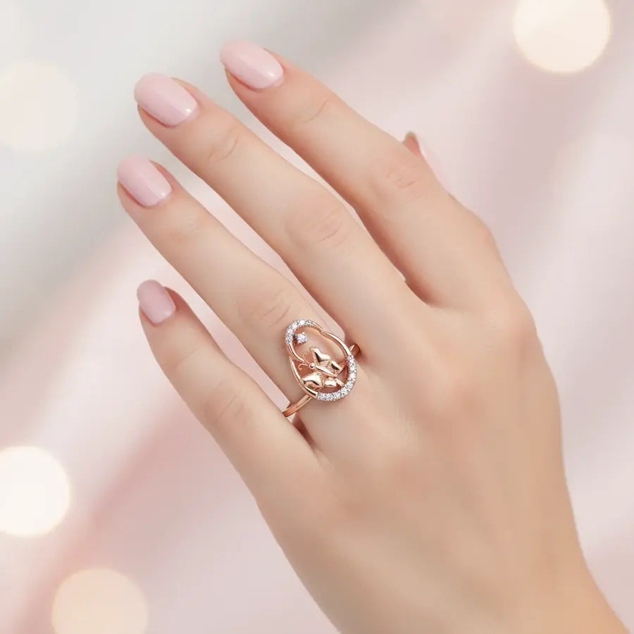 Oval Butterfly Gold Ring