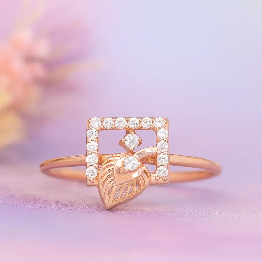 Feather Square Gold Ring