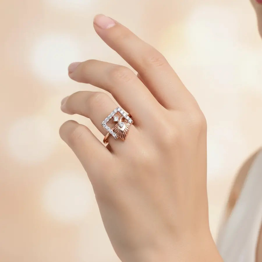 Feather Square Gold Ring
