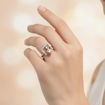 Feather Square Gold Ring