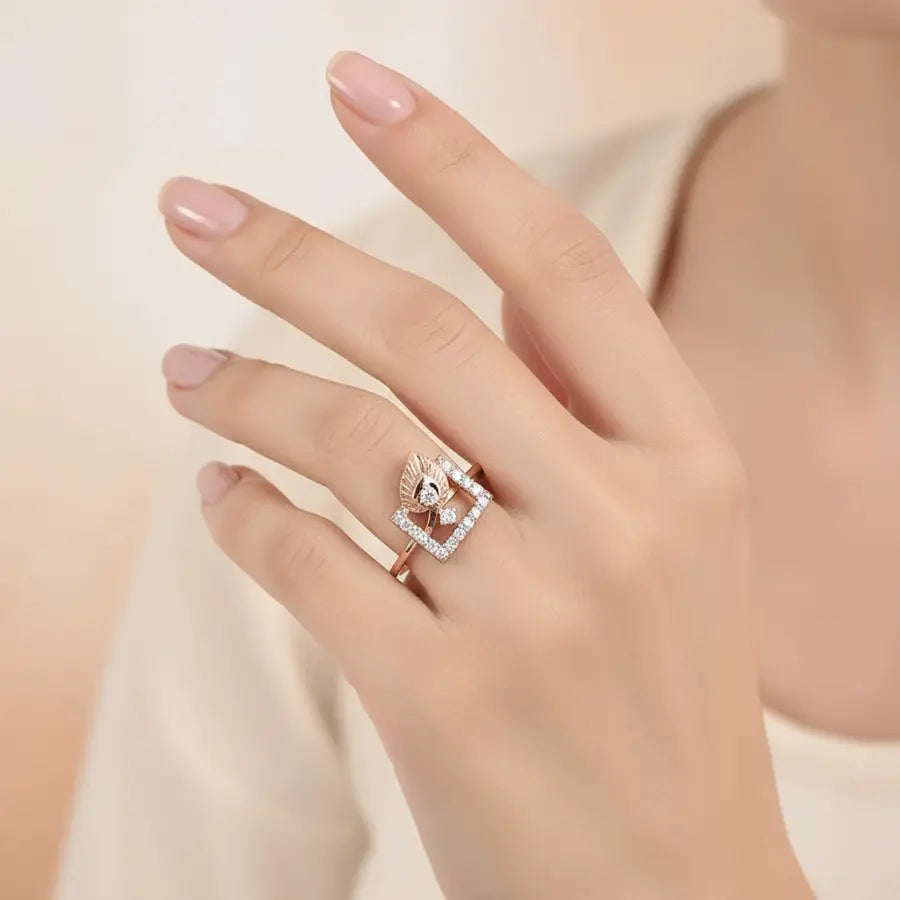 Feather Square Gold Ring
