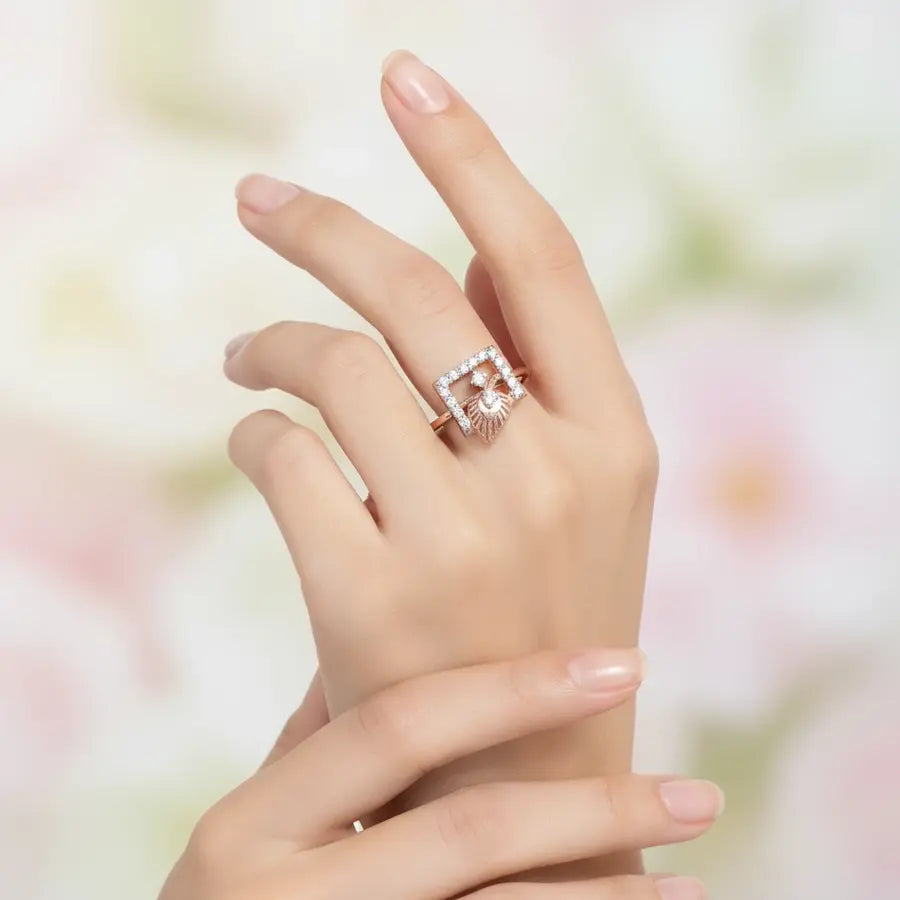 Feather Square Gold Ring
