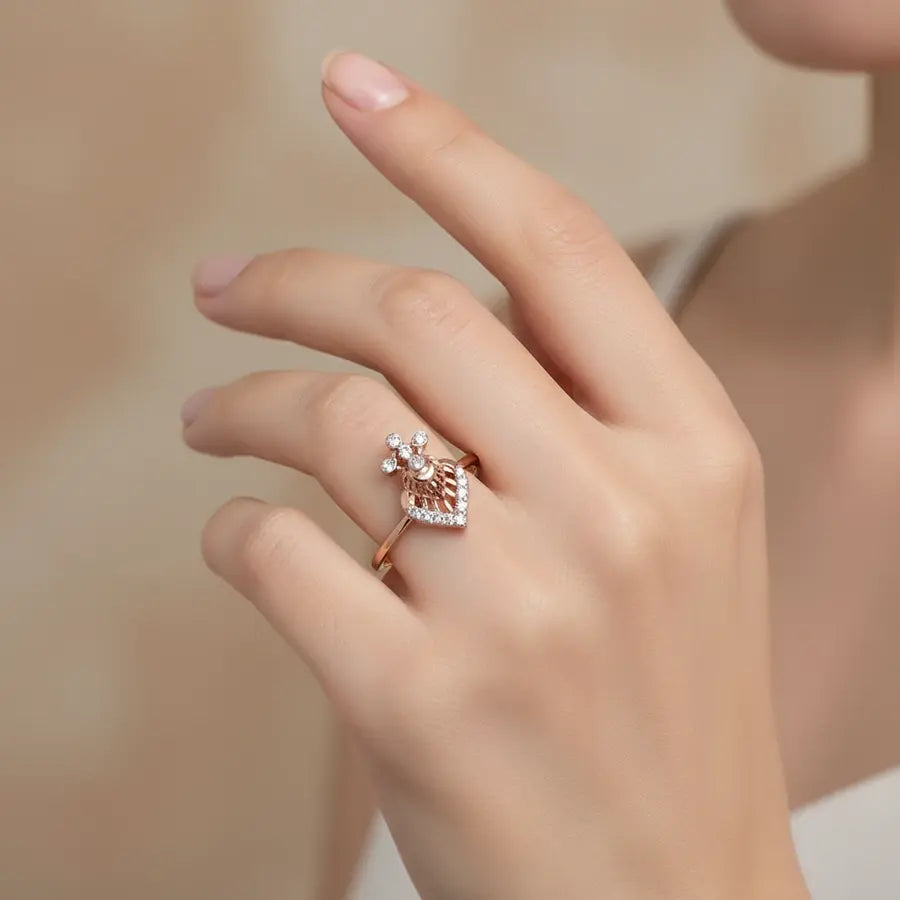 Crowned Feather Gold Ring