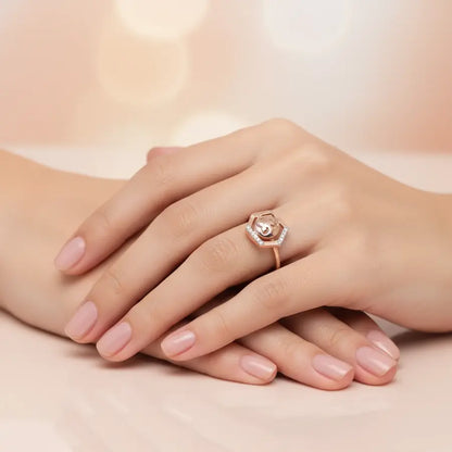 Hexagon Smiley Gold Ring