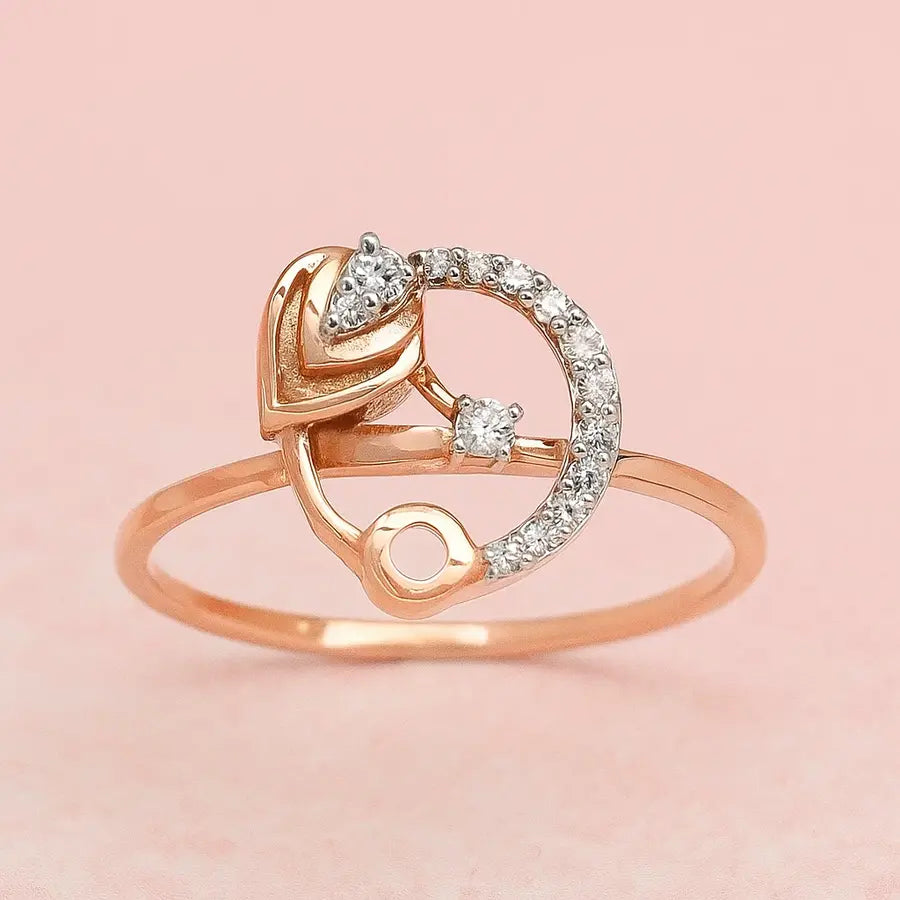 Circle Peacock Feather Gold Ring