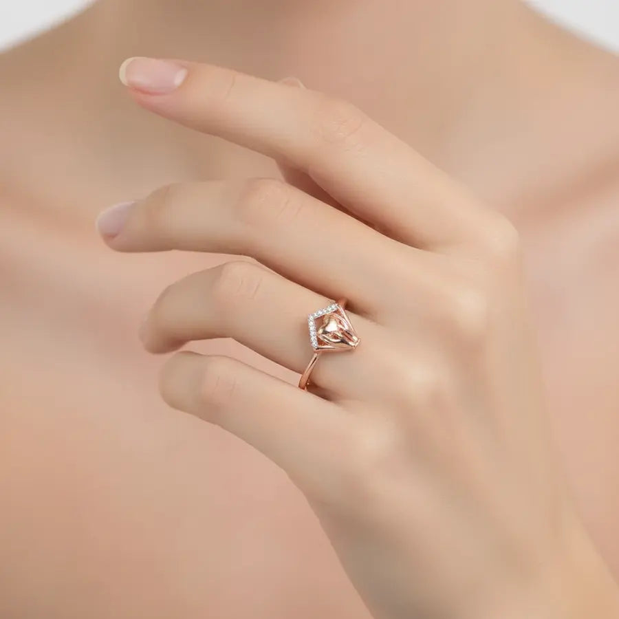 Diamond Heart Hands Gold Ring