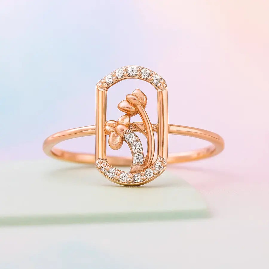 Twin Flowers Gold Ring