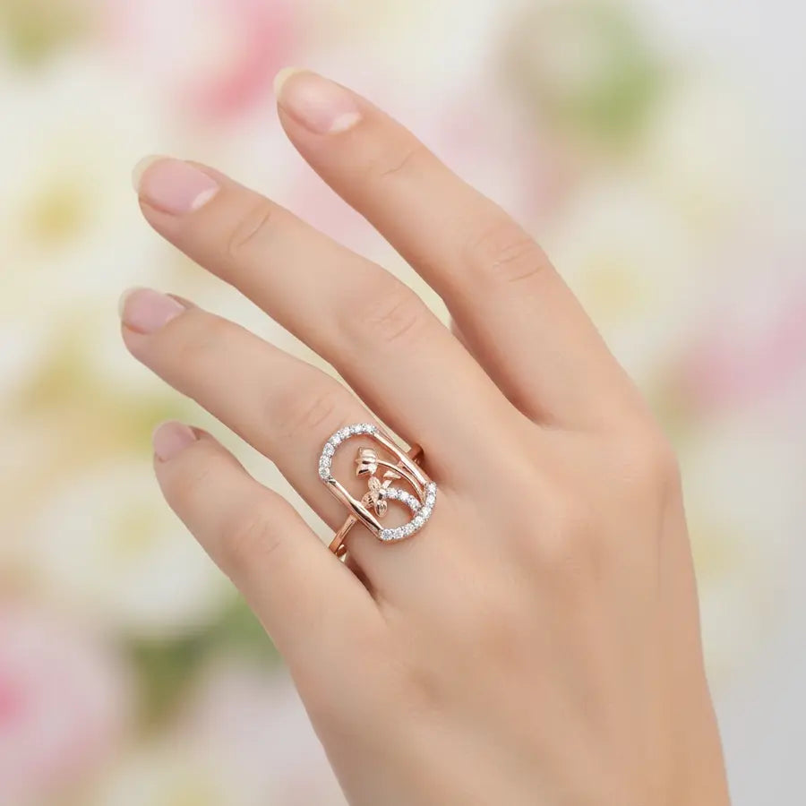 Twin Flowers Gold Ring