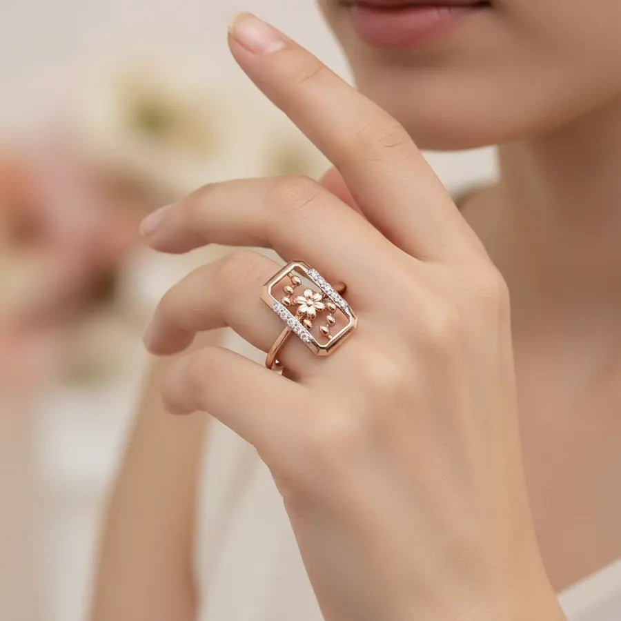 Floral Bloom Frame Gold Ring