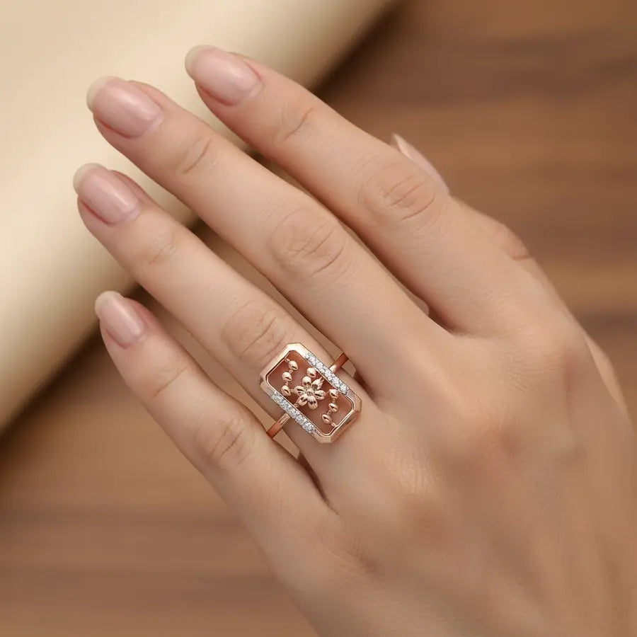 Floral Bloom Frame Gold Ring