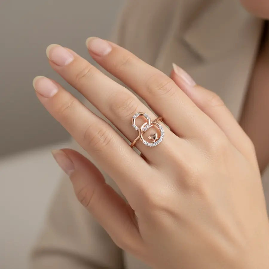 Butterfly Hexagon Circle Gold Ring