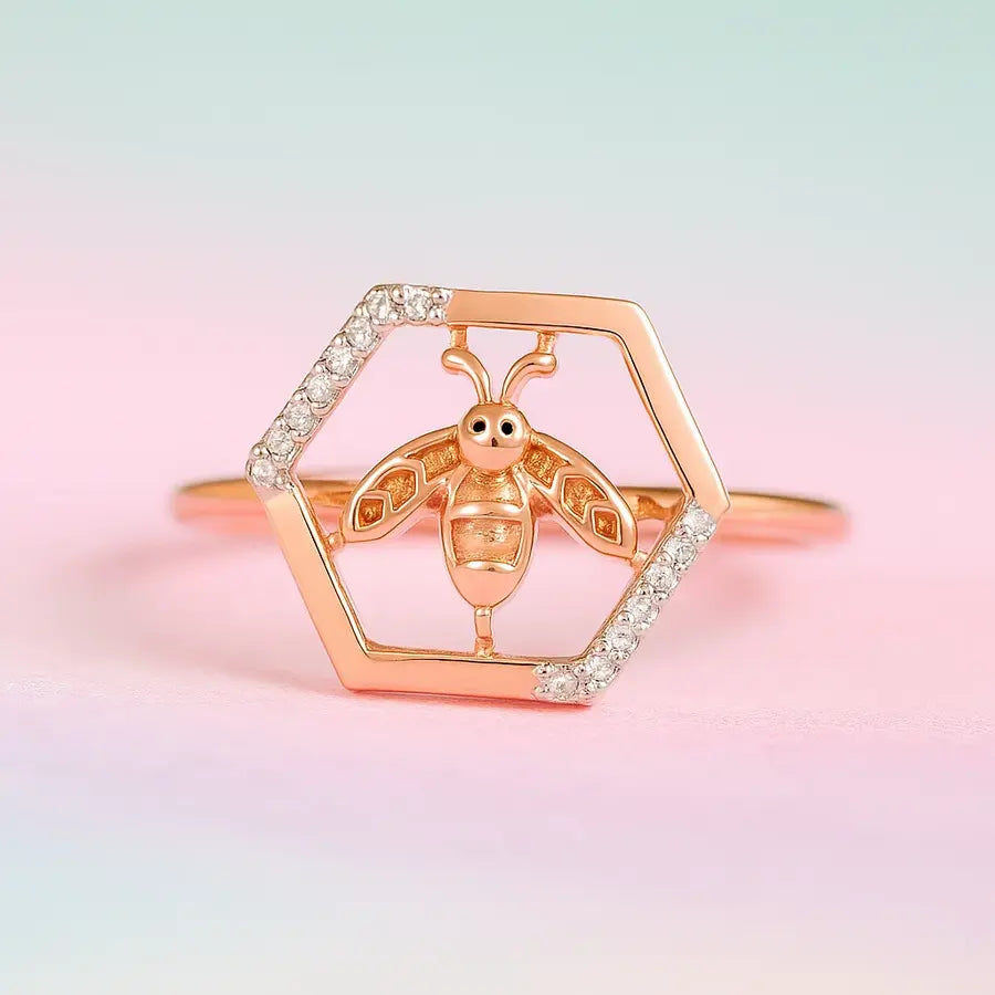 Hexagon Bee Gold Ring