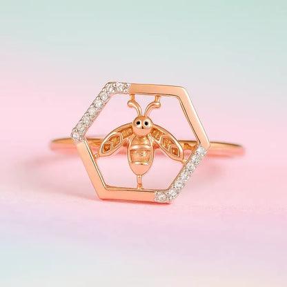 Hexagon Bee Gold Ring
