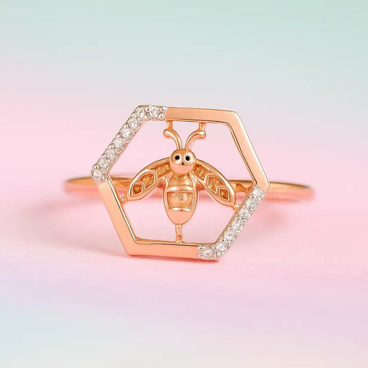 Hexagon Bee Gold Ring