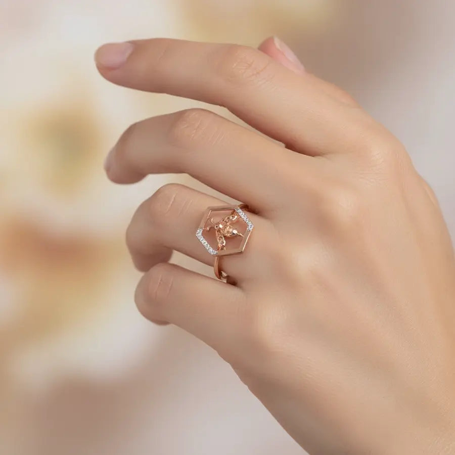 Hexagon Bee Gold Ring
