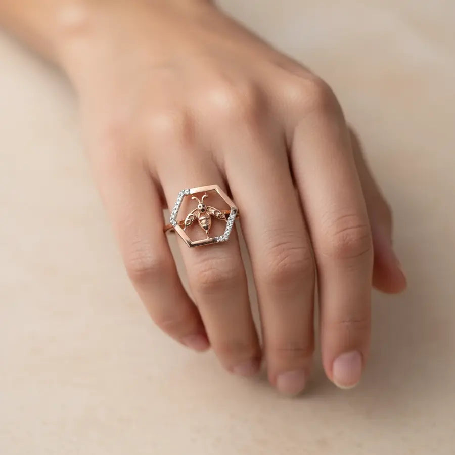 Hexagon Bee Gold Ring