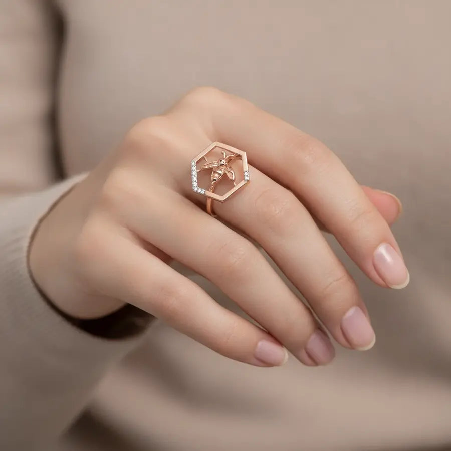 Hexagon Bee Gold Ring