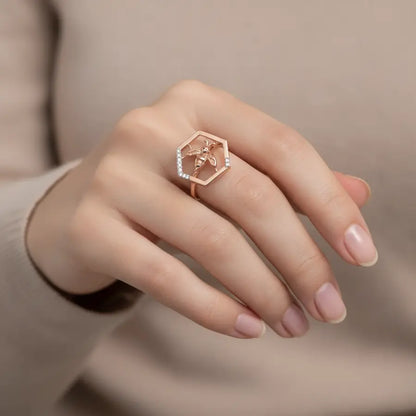 Hexagon Bee Gold Ring