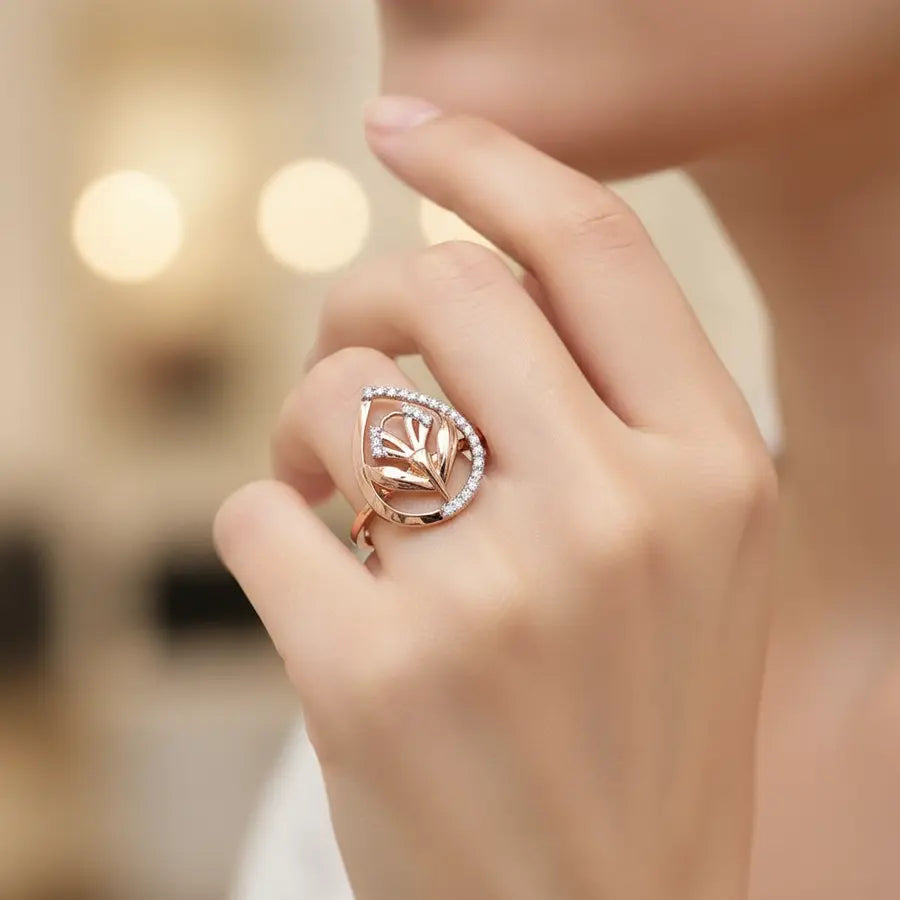 Droplet Leaves Gold Ring