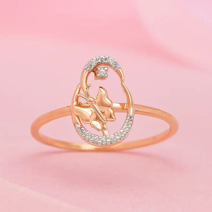 Butterfly Oval Gold Ring
