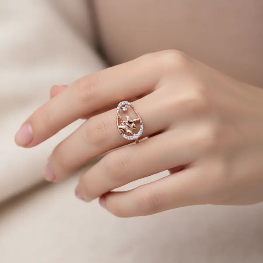 Butterfly Oval Gold Ring