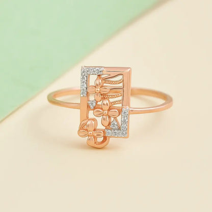 Rectangular Floral Gold Ring