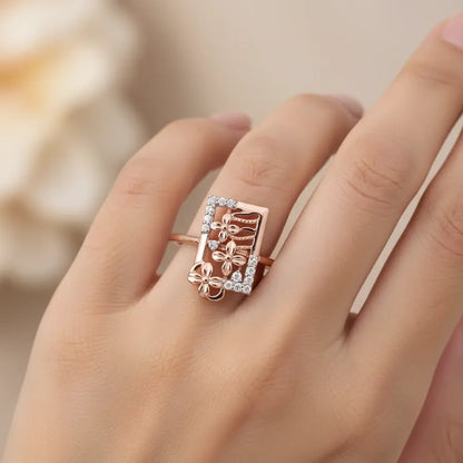 Rectangular Floral Gold Ring